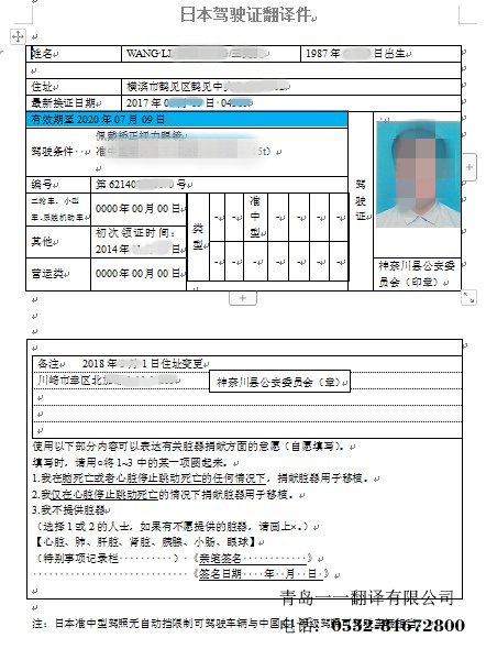 日本駕照翻譯