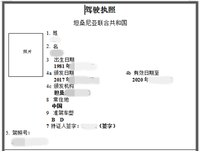 南非駕照翻譯模板